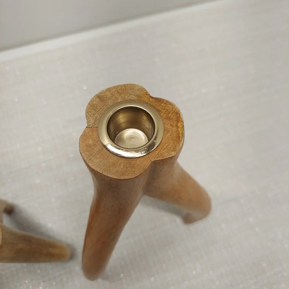 Vintage Mid Century Modern Wood‎ Antler Taper Candle Holders Set of 2